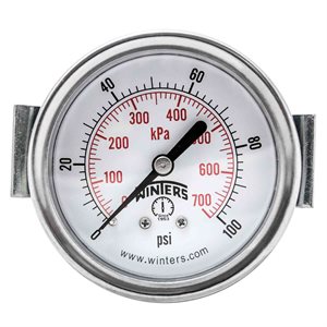 2.5" DIAL, U-CLAMP 1 / 4"BACK 0-100PSI / KPA