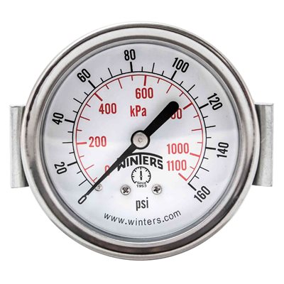 2.5" DIAL, U-CLAMP 1 / 4"BACK 0-160PSI / KPA