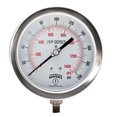LF / SS 6'' 0-200 PSI / KPA 1 / 4'' NPT BTTM