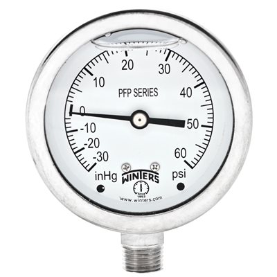 SS 2.5'' 30'' / 0 / 60 PSI 1 / 4'' BOTTOM