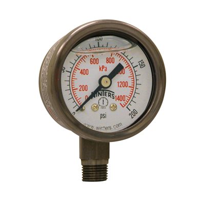 LF / SS 1.5" 0-200 PSI / KPA, 1 / 8" NPT BTM