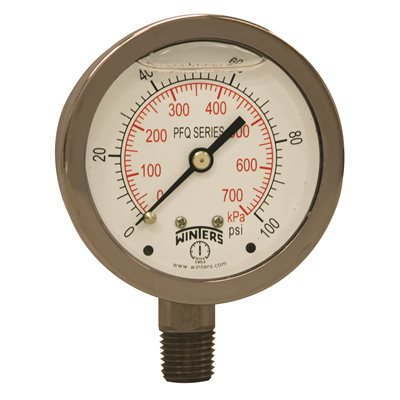 LF / SS 2.5" 0-100 PSI / KPA 1 / 4" NPT BOTTOM