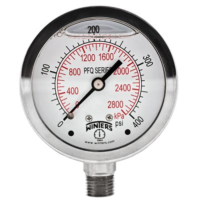 LF / SS 2.5" 0-400 PSI / KPA 1 / 4" NPT BOTTOM