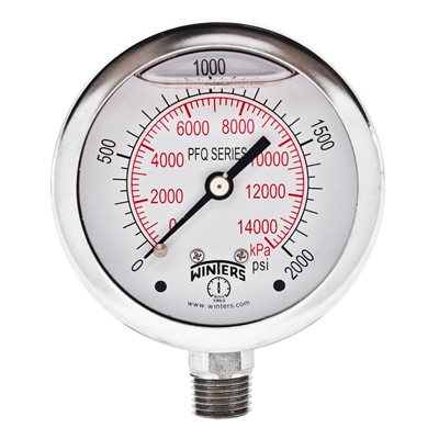 LF / SS 2.5" 0-2000 PSI / KPA 1 / 4" BOTTOM