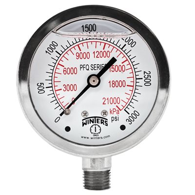 LF / SS 2.5" 0-3000 PSI / KPA 1 / 4" BOTTOM