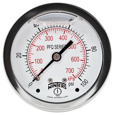 2.5" DIAL, 0 / 100 PSI / KPA, 1 / 4" BACK CONNECTION