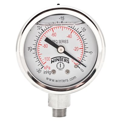 2'' x 1 / 8'' NPT BTM SS, 30” HG VACUUM / KPA, GLYCERIN FILLED