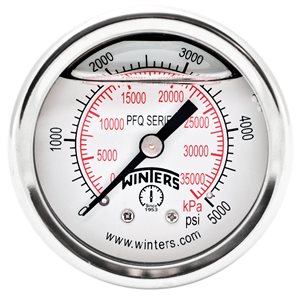 2'' x 1 / 4'' NPT BCK SS, 0-5,000 PSI / KPA, GLYCERIN FILLED
