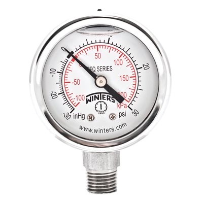 2'' x 1 / 4'' NPT BTM SS, 30”-0-30 PSI / KPA, GLYCERIN FILLED