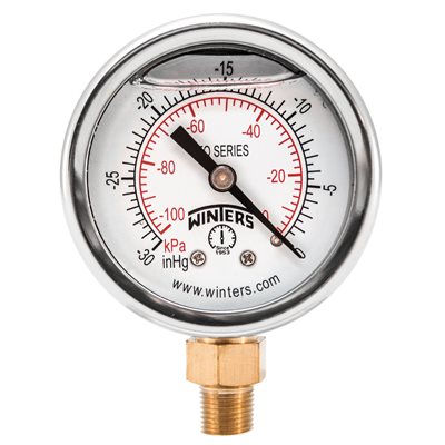 2'' x 1 / 8'' NPT BTM BRASS, 30" HG VACUUM / KPA, GLYCERIN FILLED