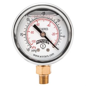 2'' x 1 / 8'' NPT BTM BRASS, 30" HG VACUUM / KPA, GLYCERIN FILLED
