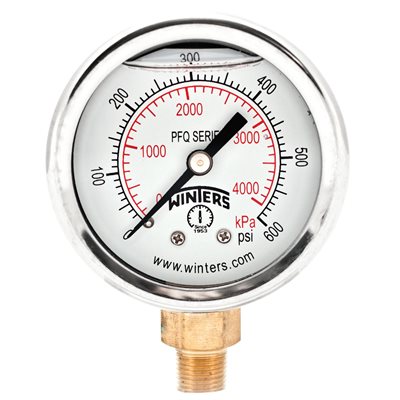 2'' x 1 / 8'' NPT BTM BRASS, 0-600 PSI / KPA, GLYCERIN FILLED