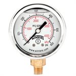 2'' x 1 / 8'' NPT BTM BRASS, 0-600 PSI / KPA, GLYCERIN FILLED