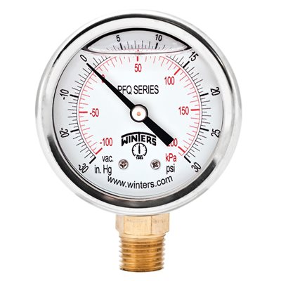 2'' x 1 / 4'' NPT BTM BRASS, 30"-0-30 PSI / KPA, GLYCERIN FILLED