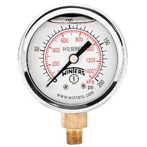 2'' x 1 / 4'' NPT BTM BRASS, 0-200 PSI / KPA, GLYCERIN FILLED