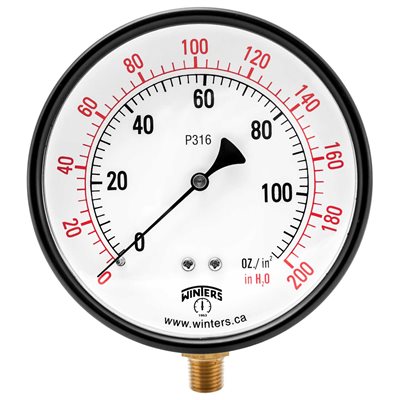 LOW PRESSURE 4" 0-200" H2O / OZ 1 / 4" BRASS
