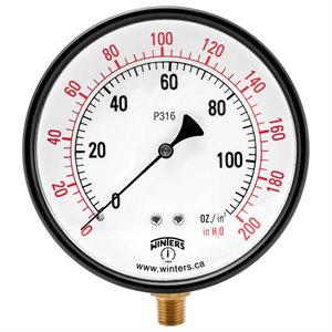 LOW PRESSURE 4" 0-200" H2O / OZ 1 / 4" BRASS