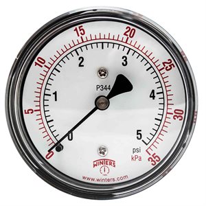 LOW PRESSURE 2.5" 0-5 PSI / KPA 1 / 4" BACK