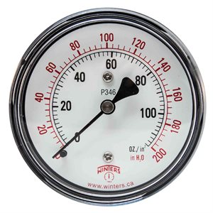 LOW PRESSURE 2.5" 0-200" / OZ H2O 1 / 4" BCK