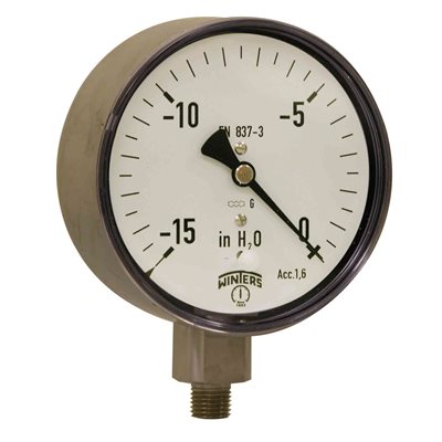LOW PRESSURE 4" 0-15" H20 VAC 1 / 4 SS BTM
