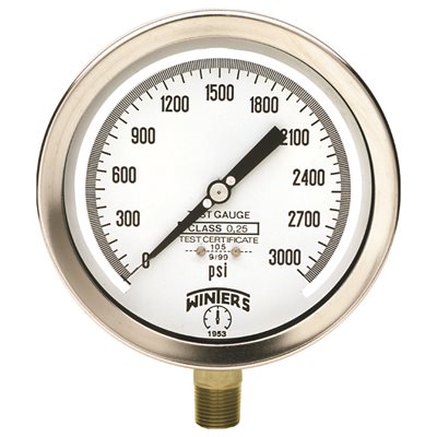 4" TEST GAUGE 0-3000 PSI 1 / 2" NPT BTTM