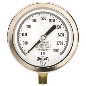 4" TEST GAUGE 0-3000 PSI 1 / 2" NPT BTTM