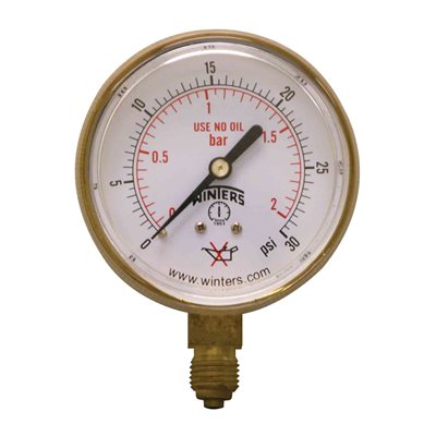WELDING GAUGE 2.5" 0-30 PSI / KPA 1 / 4" BTM