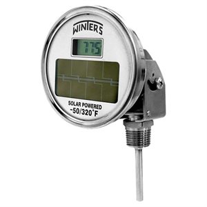 Solar Digital Bi-Metal Thermometer Metallic 2.5'' 304 SS 3'' -50 / 160 C 1 / 2'' NPT Var Angle 304 SS