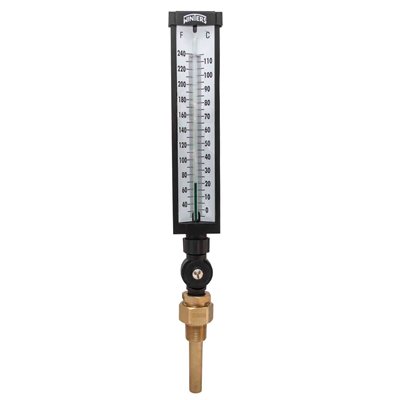 Industrial 9IT Thermometer Liquid 3.5'' Aluminum 9'' 30 / 240 F / C 3 / 4'' NPT Var Angle Brass Thermowell