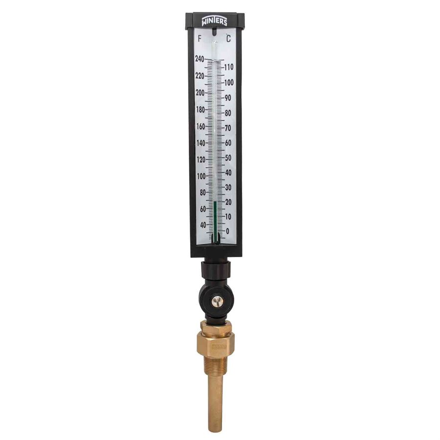 Industrial 9IT Thermometer Liquid 3.5'' Aluminum 9'' 30 / 240 F / C 3 / 4'' NPT Var Angle Brass