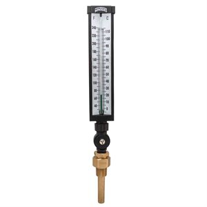 Industrial 9IT Thermometer Liquid 3.5'' Aluminum 9'' 30 / 240 F / C 3 / 4'' NPT Var Angle Brass Thermowell