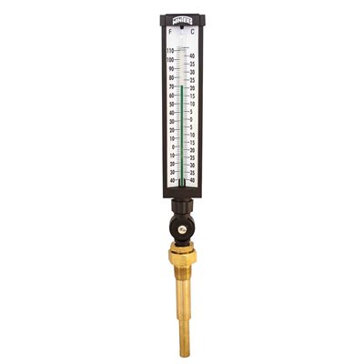 Industrial 9IT Thermometer Liquid 6'' Aluminum 9'' -40 / 110 F / C 3 / 4'' NPT Var Angle Brass Thermowell