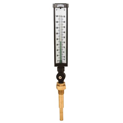 Industrial 9IT Thermometer Liquid 6'' Aluminum 9'' 0 / 160 F / C 3 / 4'' NPT Var Angle Brass Thermowell