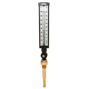 Industrial 9IT Thermometer Liquid 6'' Aluminum 9'' 0 / 160 F / C 3 / 4'' NPT Var Angle Brass Thermowell