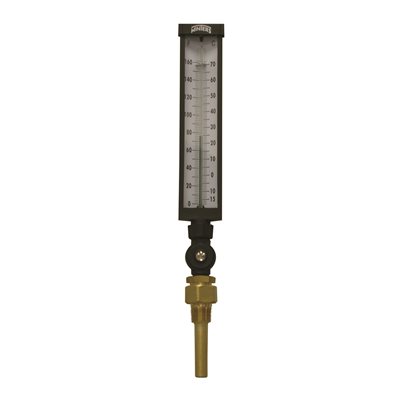 Industrial 9IT Thermometer Liquid 3.5'' Valox 9'' 0 / 160 F / C 3 / 4'' NPT Var Angle Brass Thermowell