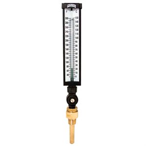 Industrial 9IT Thermometer Liquid 3.5'' Aluminum 9'' 30 / 300 F / C 3 / 4'' NPT Var Angle Brass Thermowell