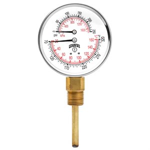 TTD SERIES TRIDICATOR, 3'' DIAL, 0 / 200 PSI / KPA & 70 / 320 F / C, 1 / 2'' BTM